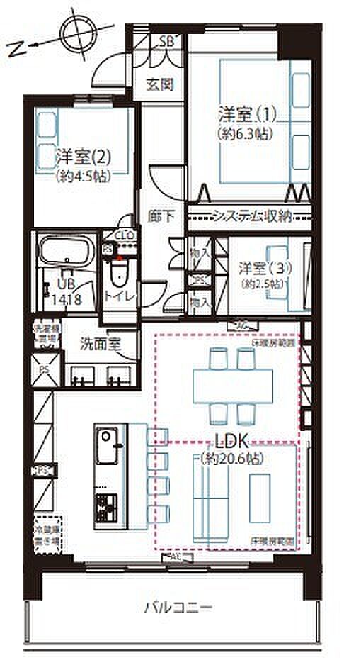 神楽坂アインスタワー(3LDK) 18階の内観