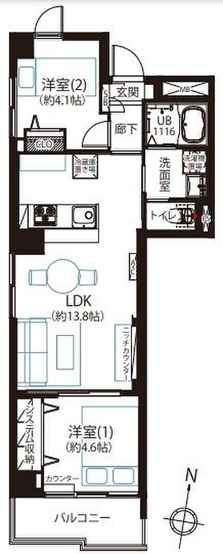本郷マンション(2LDK) 2階の間取り図