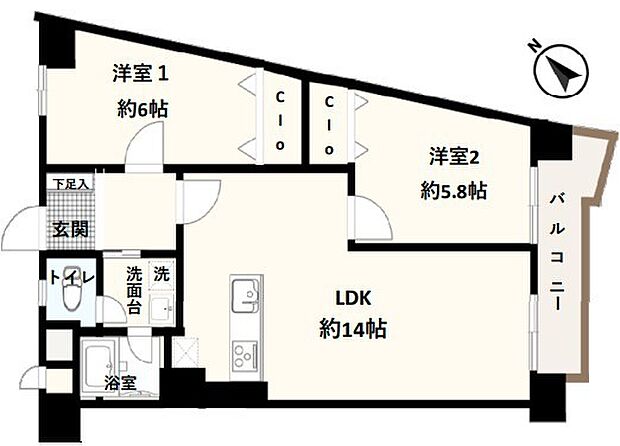 豊島園パークマンション(2LDK) 11階の間取り図