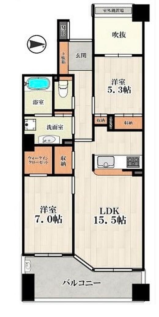 武蔵野フィールド・レジデンス(2LDK) 2階の間取り図