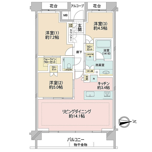 アトラス中野南台(3LDK) 4階の間取り図