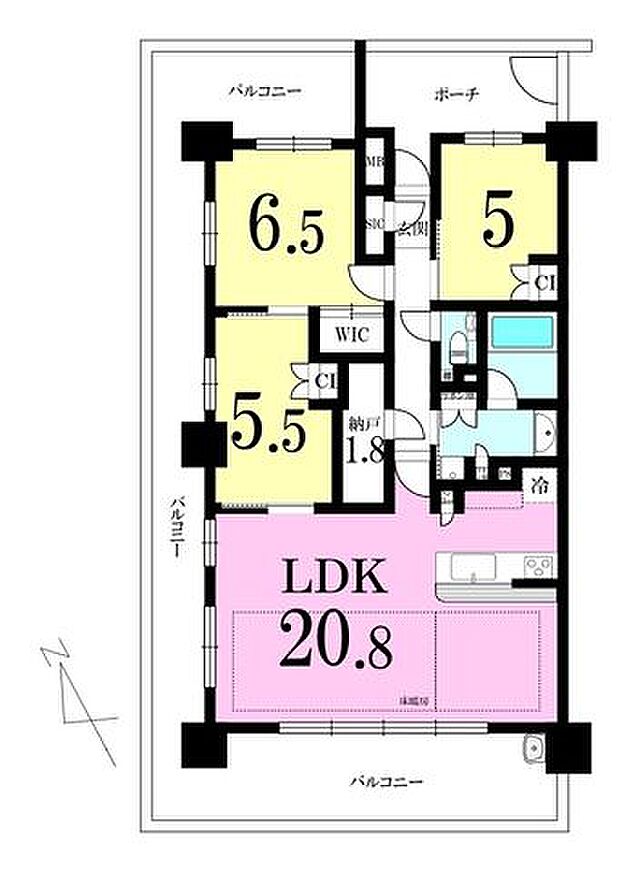 パークホームズLaLa新三郷(3SLDK) 14階の間取り図