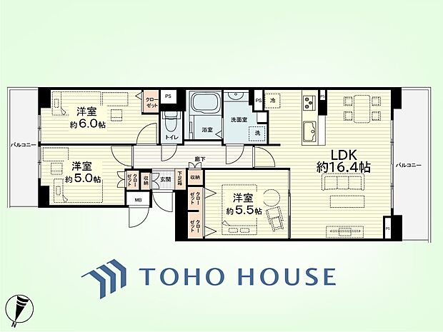 横浜星の丘ビューシティA棟(3LDK) 8階の間取り図