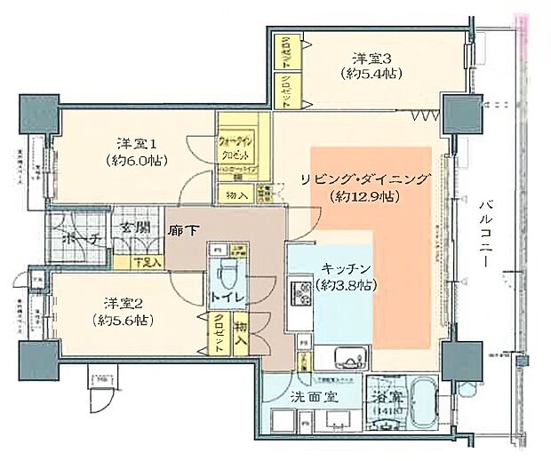 ロイヤルメドゥ香里園タワー(3LDK) 34階の間取り図