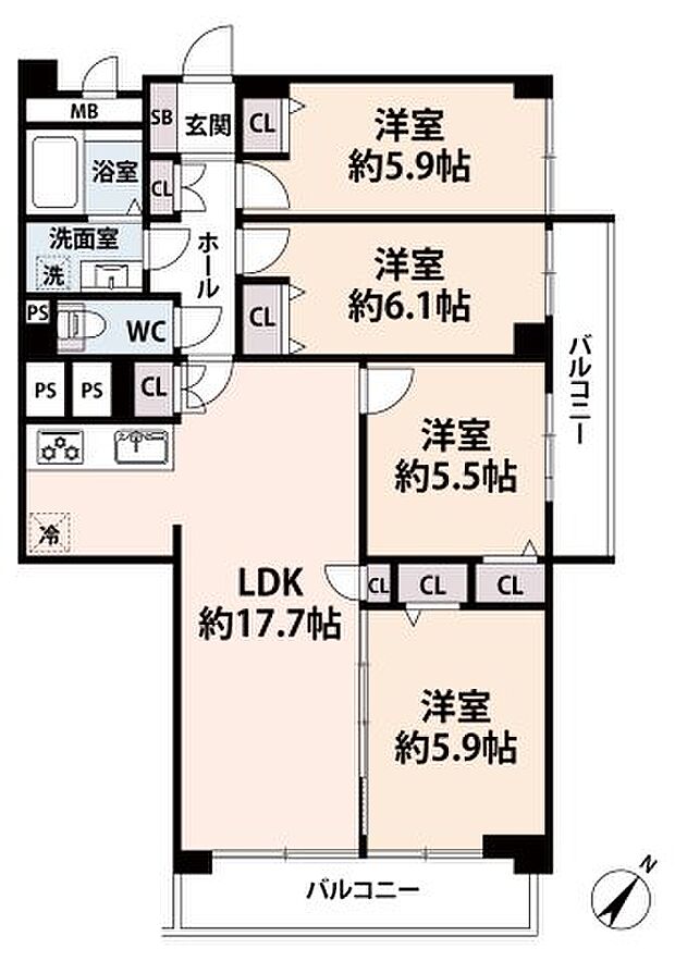 高宮パークマンション(4LDK) 4階の間取り図