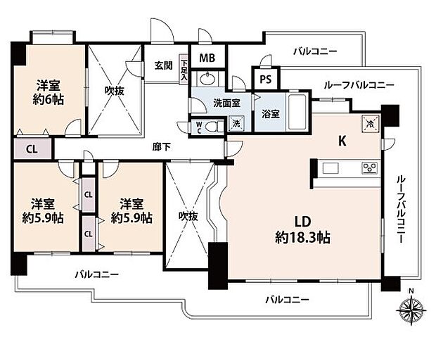 ライオンズマンション神松寺(3LDK) 8階の間取り図