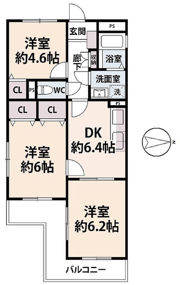ネオハイツ新室見(3DK) 2階の間取り図