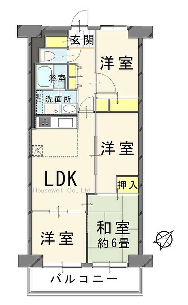 若葉台マンション(3LDK) 3階の間取り図