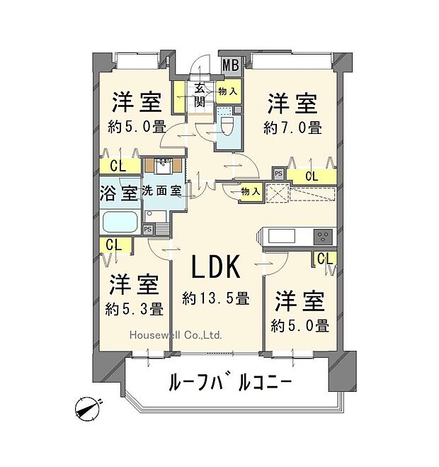 ロータリーパレス東松山箭弓町(4LDK) 5階の間取り図