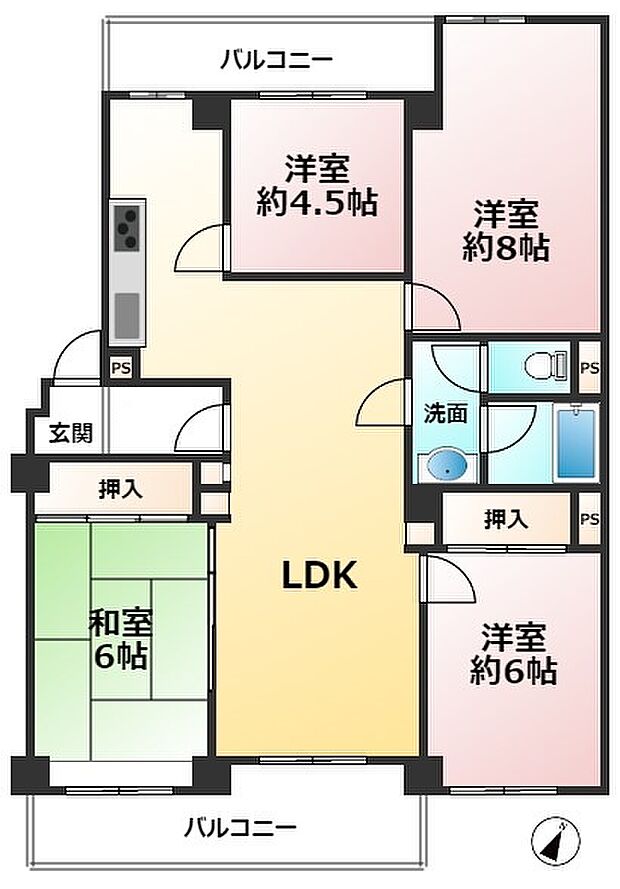 サンライフ名島(4LDK) 9階/906の間取り図