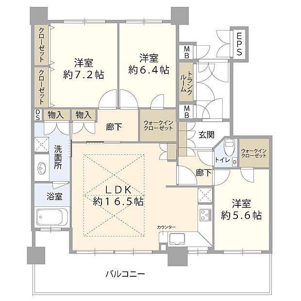 ロイヤルメドゥ香里園タワー(3LDK) 36階の間取り図