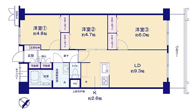 行徳ハイム1号棟(3LDK) 10階の間取り図