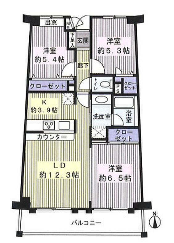 ベルコート平井(3LDK) 5階の間取り図