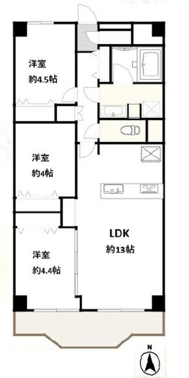 白鳥スカイマンション(3LDK) 1階の間取り図