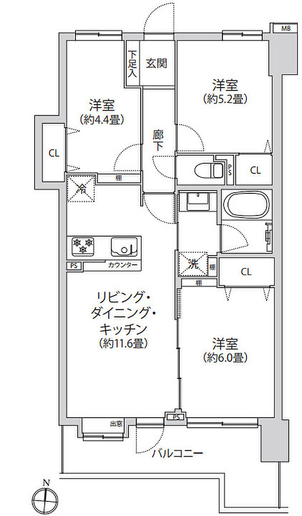 ルマージュ綾瀬(3LDK) 8階の間取り図