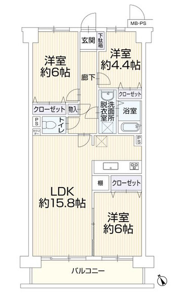 コスモ市川エルミタージュ(3LDK) 3階の間取り図