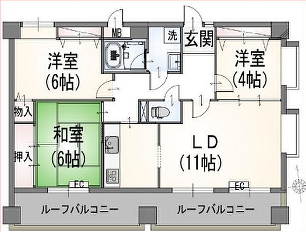 ライオンズマンションお花茶屋駅前通り(3LDK) 3階の間取り図