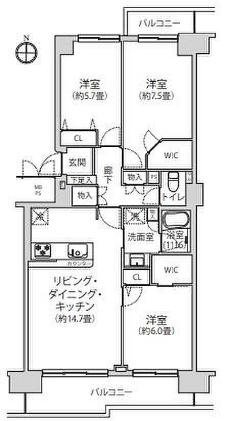 シティコープ清新16号棟(3LDK) 2階の間取り図