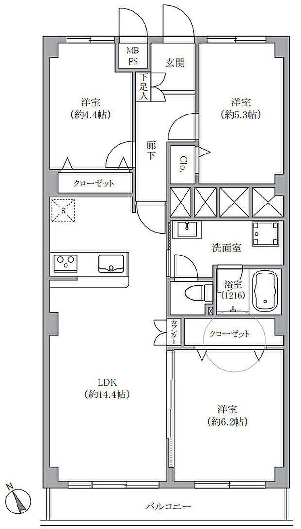 江戸川ハイツ(3LDK) 7階の間取り図