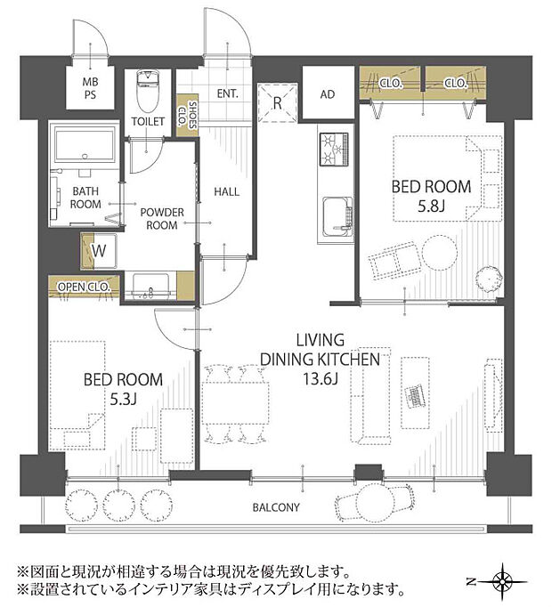竹の塚マンション(2LDK) 9階の間取り図