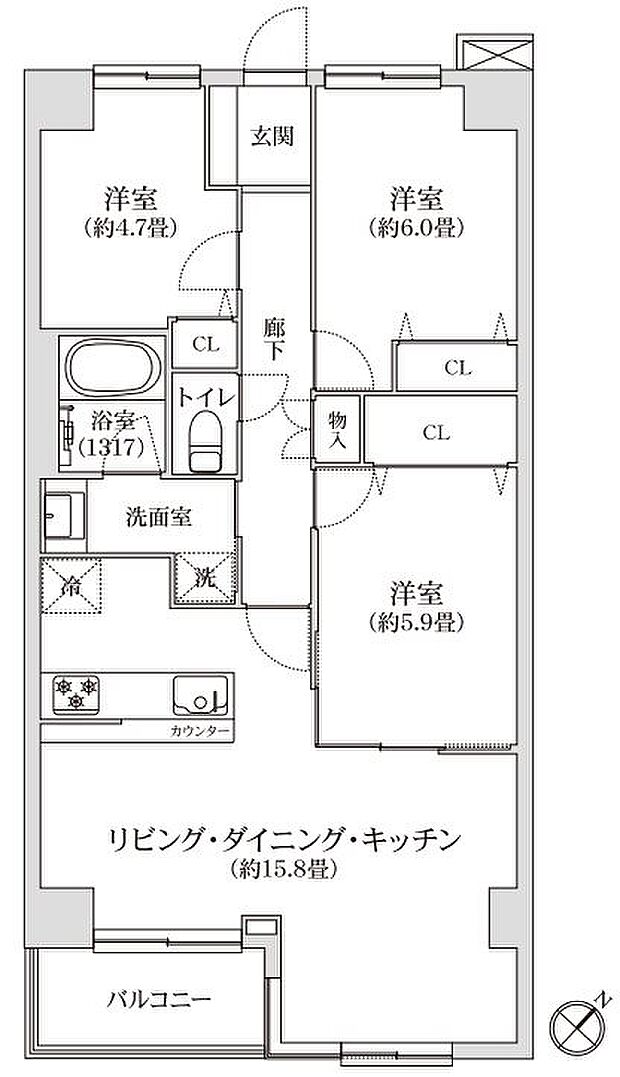 モアステージ一之江(3LDK) 6階の間取り図