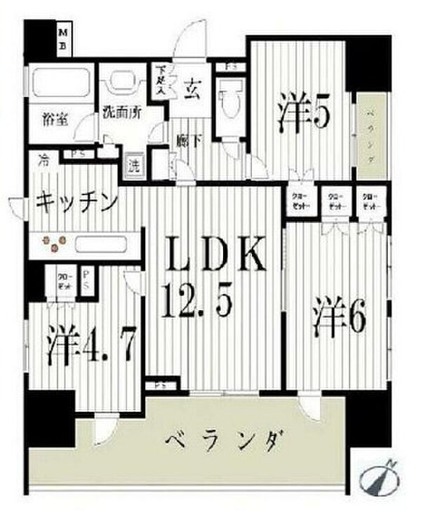 レックスお花茶屋ツインレジデンスイースト(3LDK) 6階の間取り図