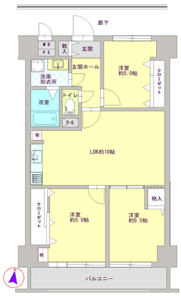 プラザ南行徳(3LDK) 3階の間取り図