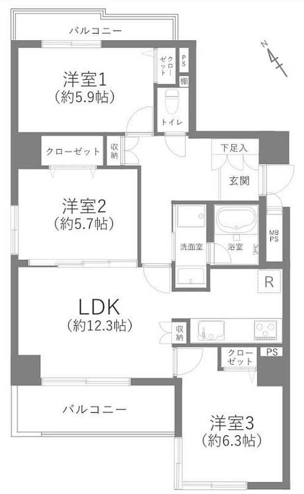 ユーハイツKASAI(3LDK) 5階の間取り図