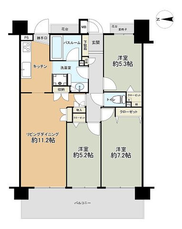 クリオ新小岩壱番館(3LDK) 7階の間取り図