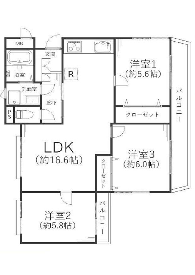 ライオンズマンション南太田(3LDK) 2階の間取り図