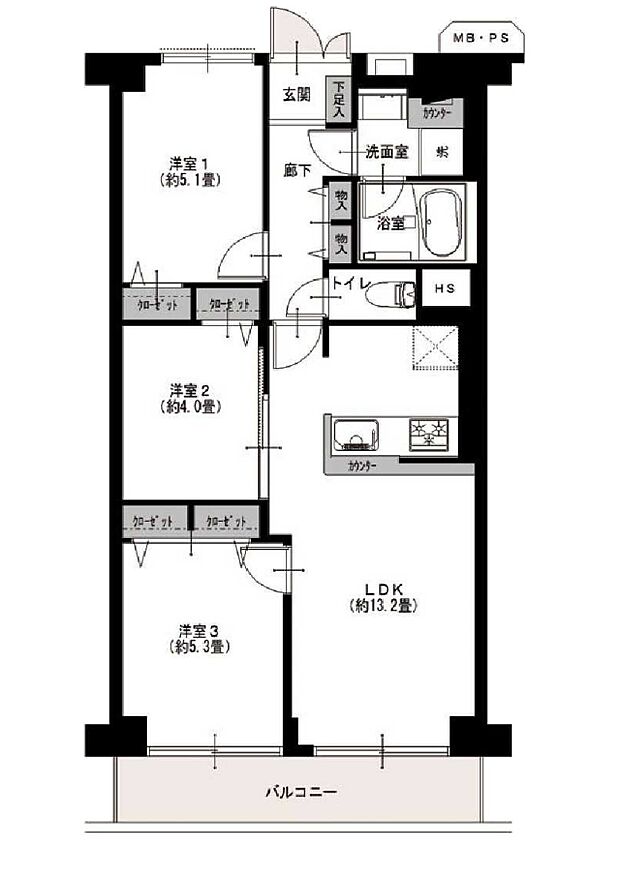 川崎セントラルコーポ(3LDK) 4階の間取り図