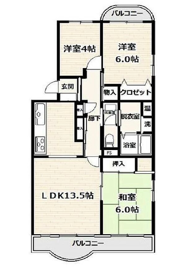 小田急町田マンション(3LDK) 2階の間取り図