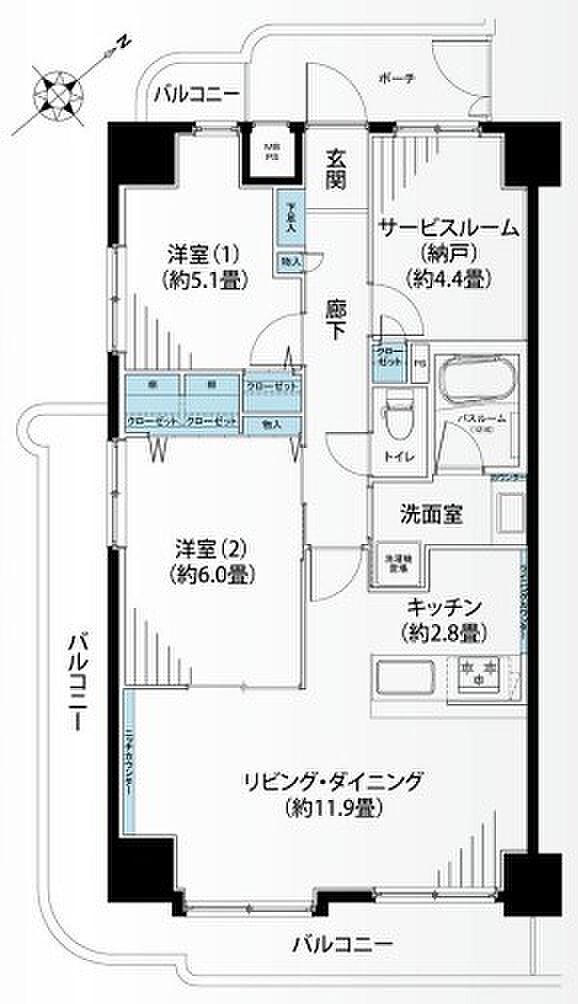 ライオンズガーデン戸塚(2SLDK) 2階の間取り図