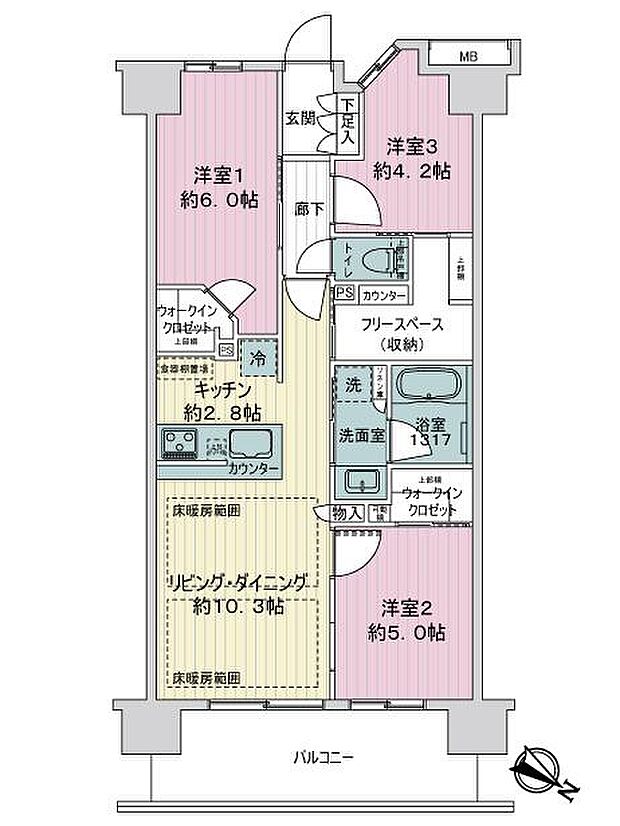 サンクレイドル聖蹟桜ヶ丘レジデンス(3LDK) 14階の間取り図