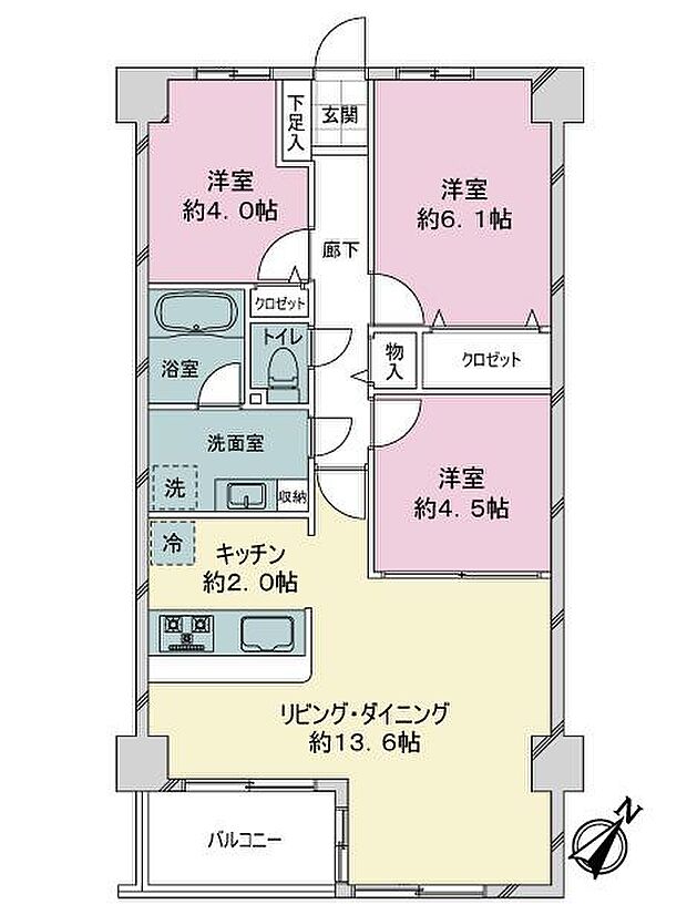 モア・ステージ一之江(3LDK) 4階の間取り図