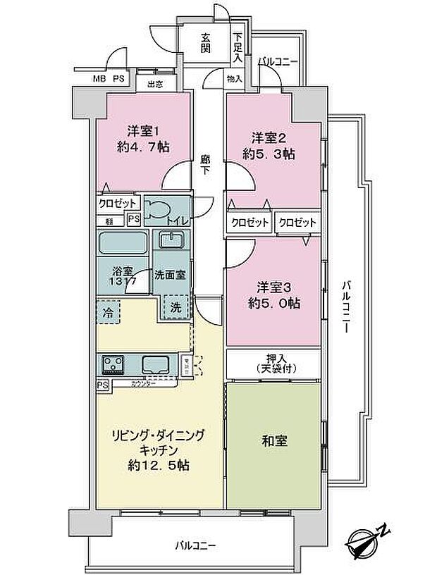ライオンズガーデンシティ平井(4LDK) 5階の間取り図