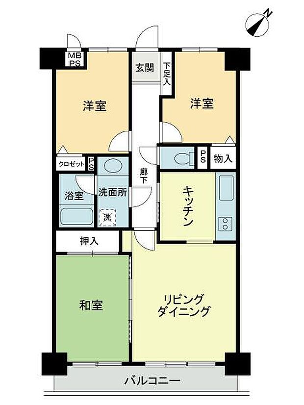 ライオンズマンション武蔵砂川(3LDK) 6階の間取り図