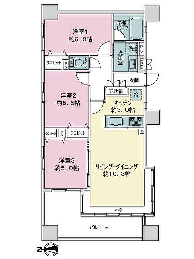 ライオンズマンション八王子第8(3LDK) 10階の間取り図