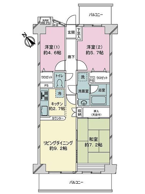 ライオンズマンション西八千代(3LDK) 2階の間取り図