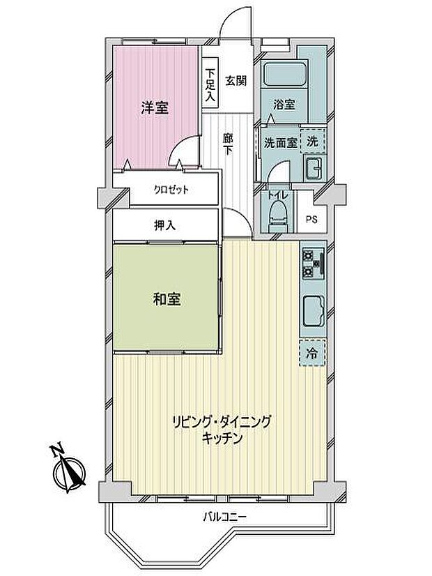 近鉄ハイツ六実(2LDK) 4階の間取り図
