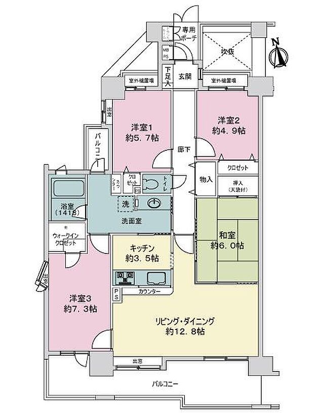 ライオンズヒルズ新松戸(4LDK) 4階の間取り図