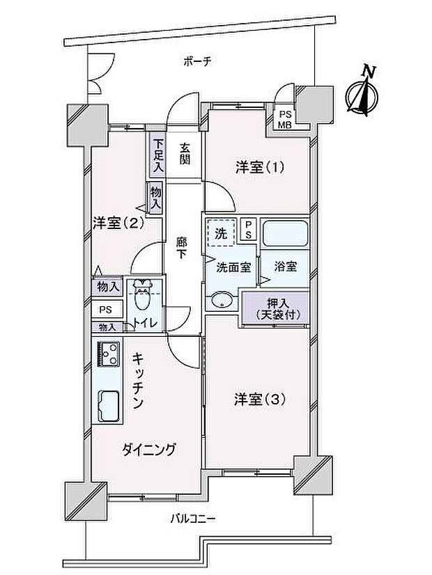 ライオンズマンション多摩川緑地(3DK) 3階の内観