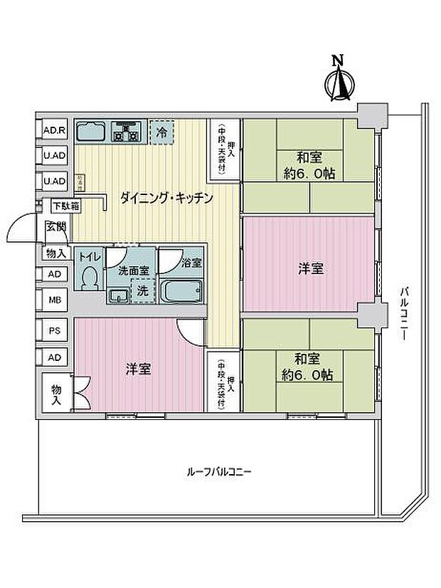 西蒲田スカイハイツ(4DK) 5階の間取り図