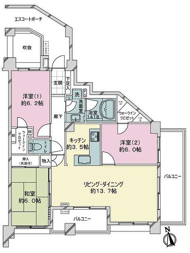 クオス神ノ木公園ヴューステージ(3LDK) 4階の間取り図