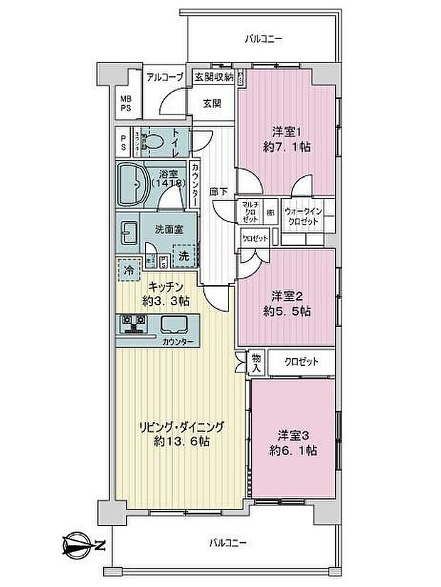 レクセルヒルズ戸塚(3LDK) 3階の間取り図