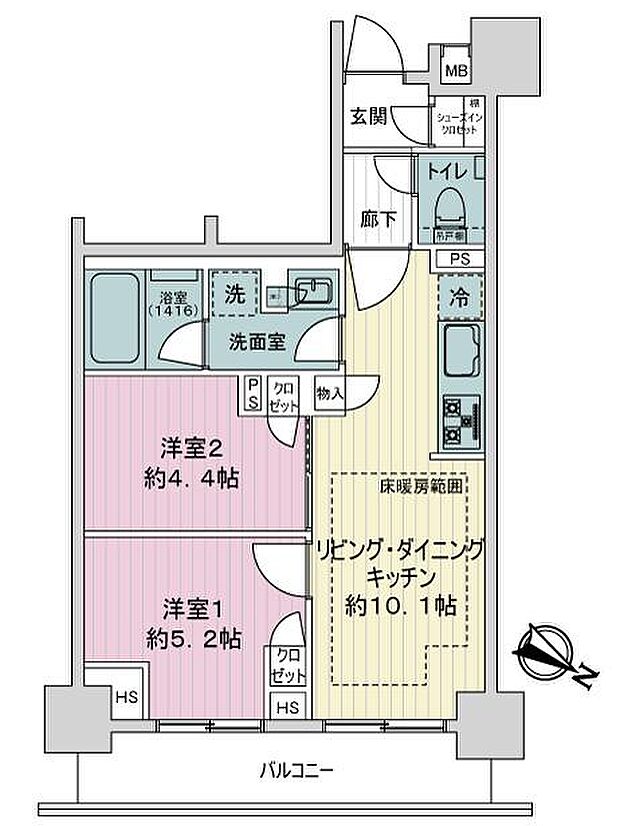 オープンレジデンシア横浜(2LDK) 3階の間取り図