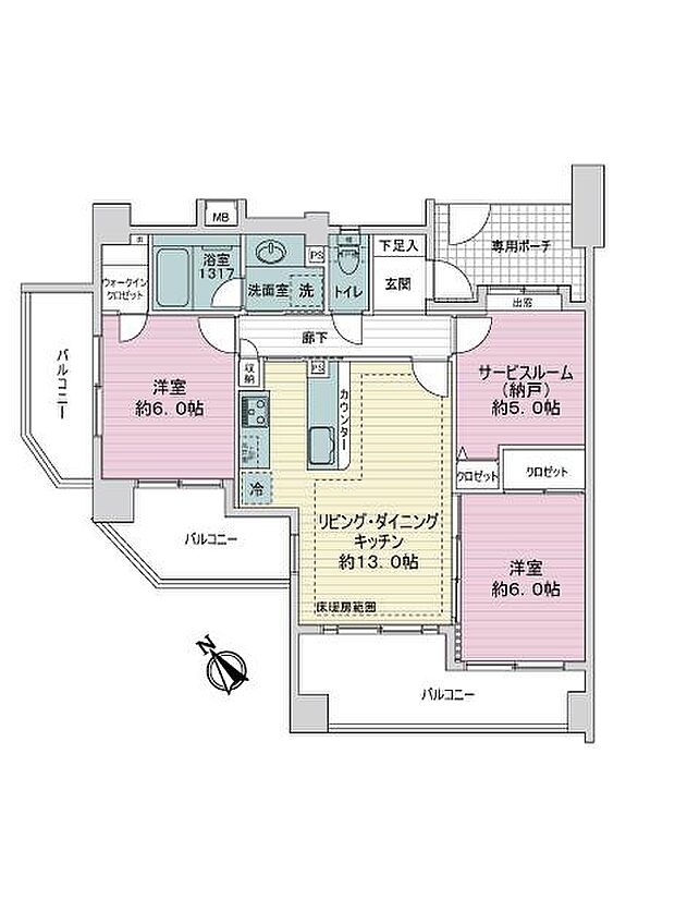 ランドシティ横濱ポートサイド(2SLDK) 7階の内観