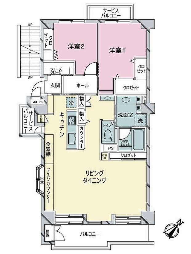 江田ロビニア(2LDK) 2階の間取り図