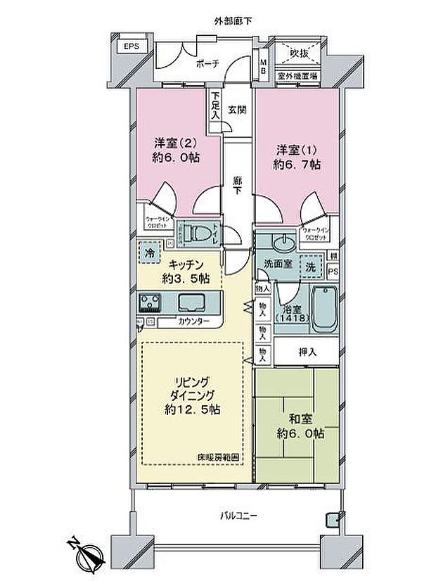 ゲートスクエアザ・タワーハウス(3LDK) 16階の間取り図