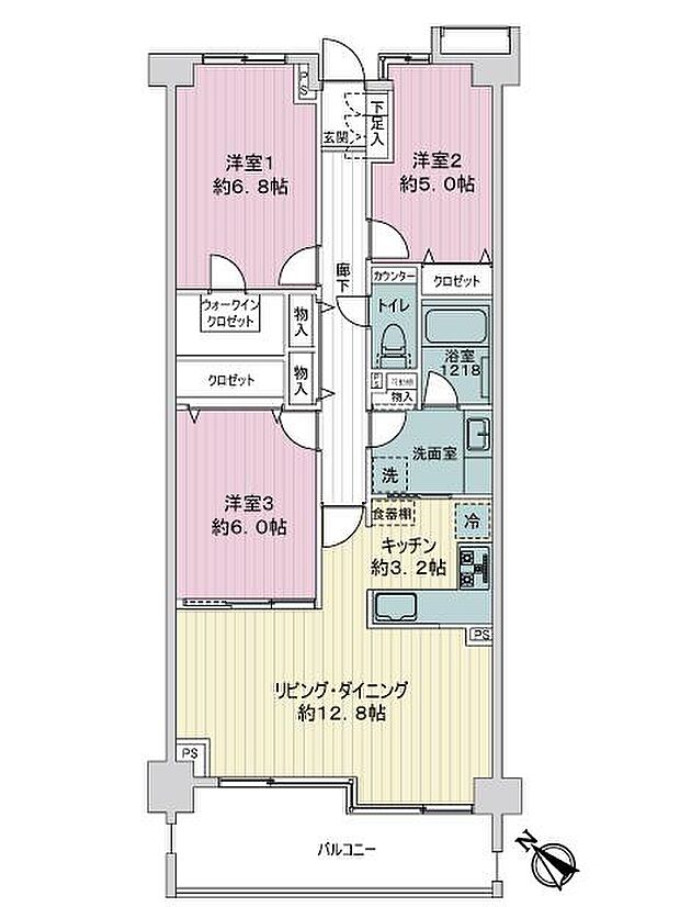 横浜浦島丘ヒルズ(3LDK) 4階の間取り図